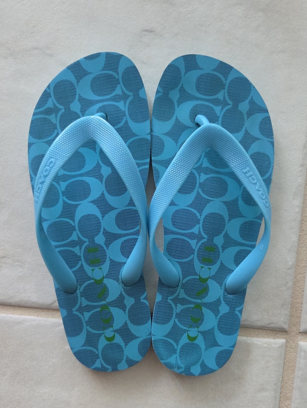 Coach Zak Flip Flops Blue Signature Logo Sz 7